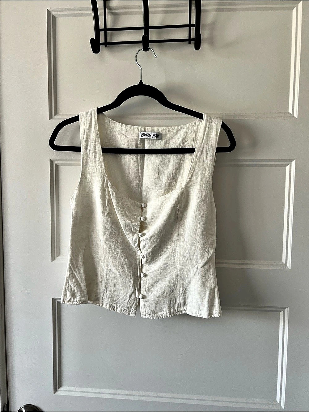 Princess Polly Zenda Linen Blend Top White Button Front Size 8